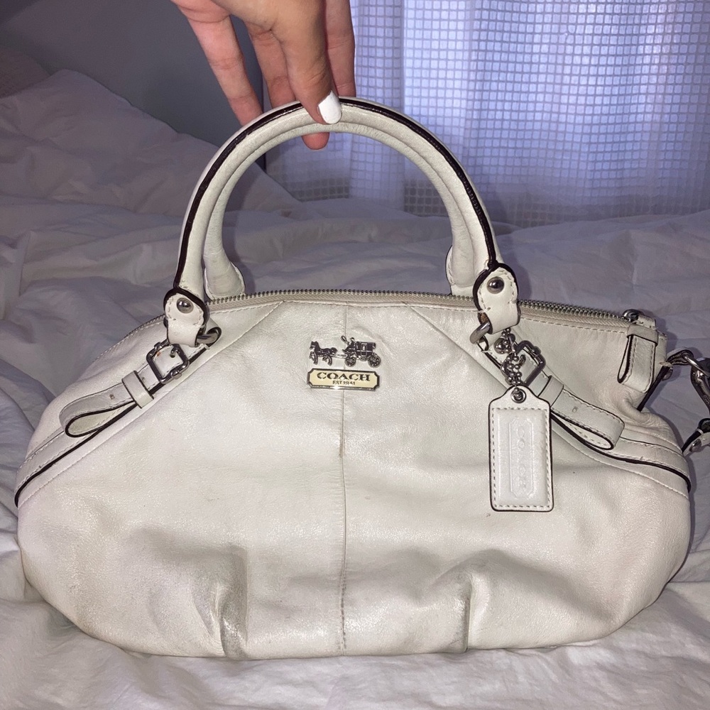 Coach white leather hand bag